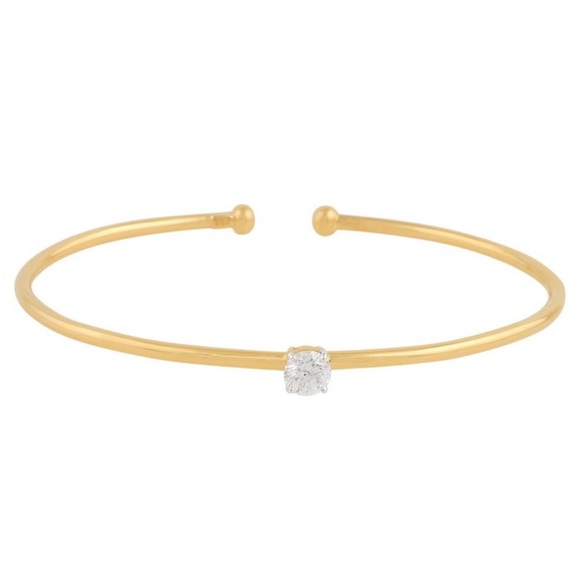 Minimalist 14K Gold Plated Cuff Bracelet with Gem Accent 💎 - Picture 1 of 5